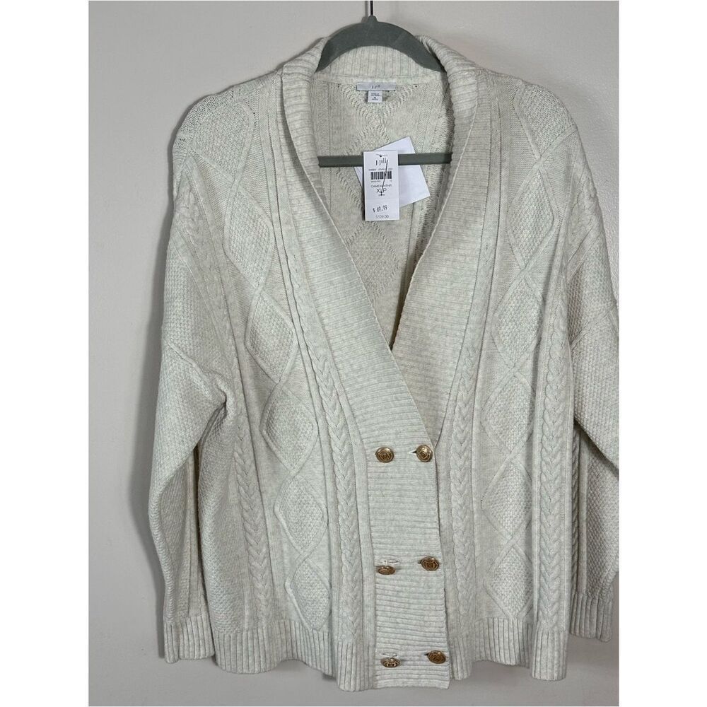 J. Jill Cream Cable-Knit Shawl Collar Cardigan - Picture 3 of 12